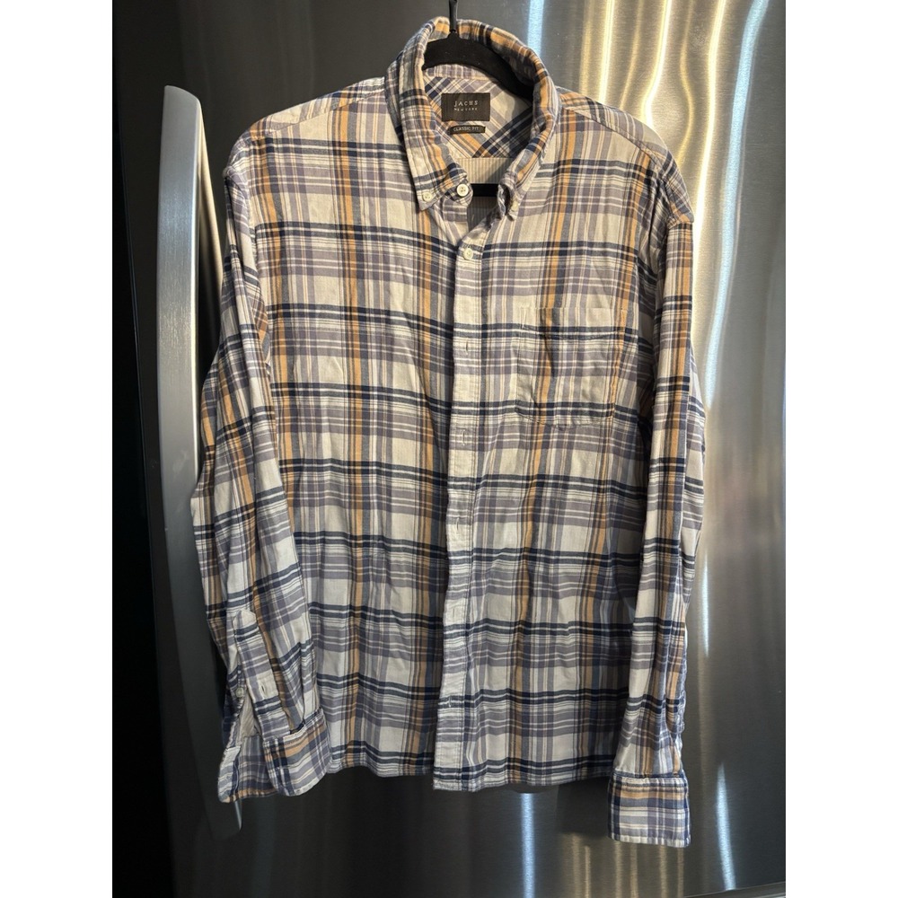 Jachs MFG Co. Men's Plaid Flannel Shirt, Orange/White/Blue Multi, XL‎